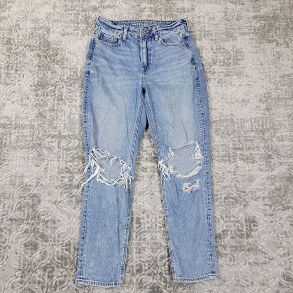American Eagle Jeans Womens 4 Blue Mom Jean Denim Distressed Light Wash - Picture 1 of 16